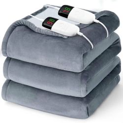 Heated Electric Blanket Queen Size - 84" x 90" Heating Blanket with Dual Control, 10 Heating Levels & 8 Hours Auto Off, Soft Warm Flannel Gift Blanket