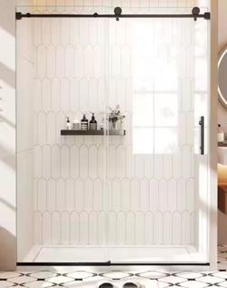 Frameless sliding shower door, Matte Black