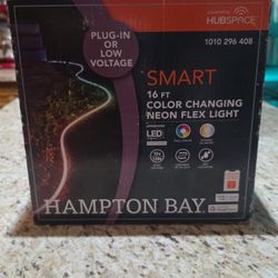 Hampton Bay
Smart 1000 Lumen 16 ft. White 120V Plug-in/12V Neon Flex LED RGB Outdoor Rope Light Powered by Hubspace (1-Pack)