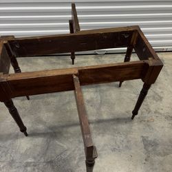 Antique Vtg drop leave six legged solid Oakwood table base only  put your own wood or glass top on it great project