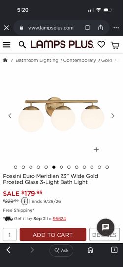 Euro Meridian 3-Light Gold Bath Light