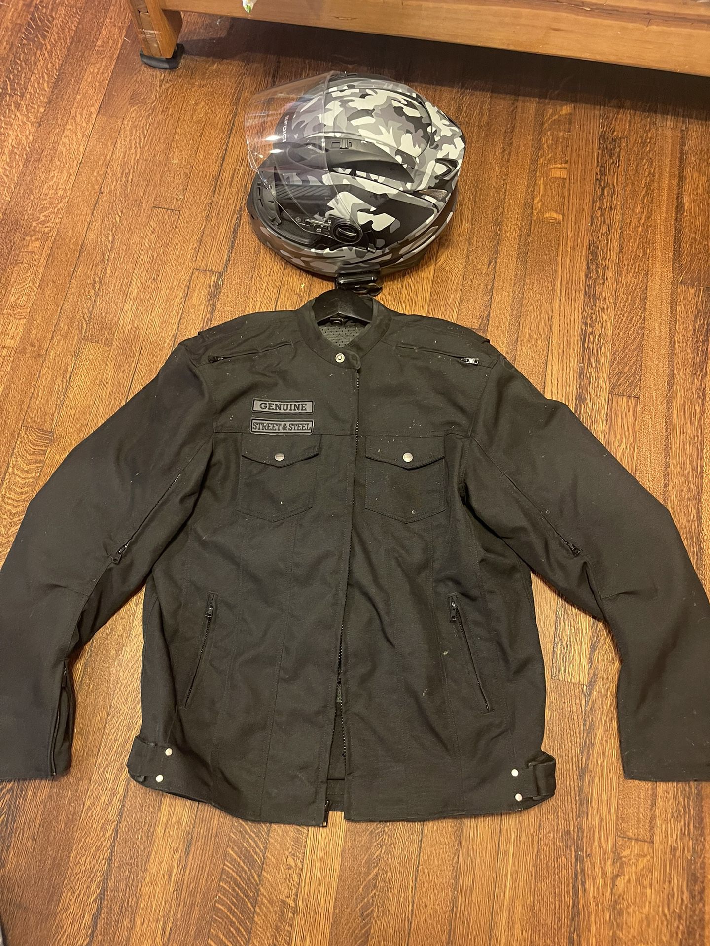 XL Motorcycle Jacket, Large Helmet With Bluetooth Headset