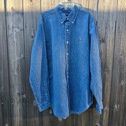 Ralph Lauren Shirt Mens Large Blue Denim Button Down Long Sleeve Classic Fit