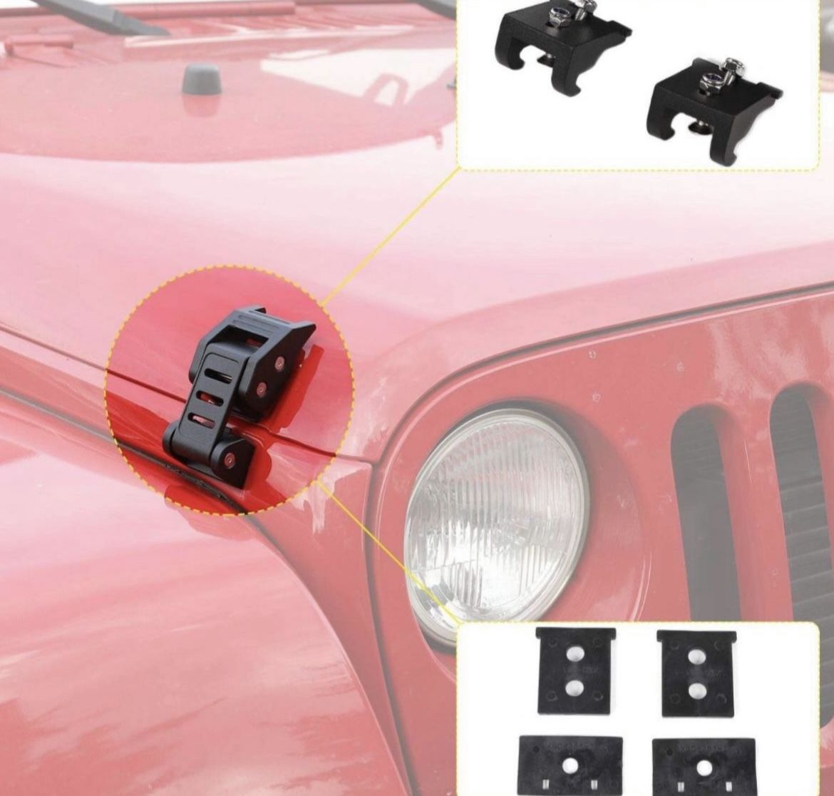 Jeep Wrangler JK Hood Latches Stainless Steel Hood Lock Hood Catch Kit for Jeep Wrangler JK JKU 2007-2018