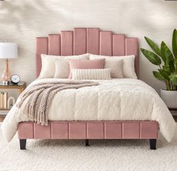 New Queen Size Platform Bed - Luxury Velour Rose Pink