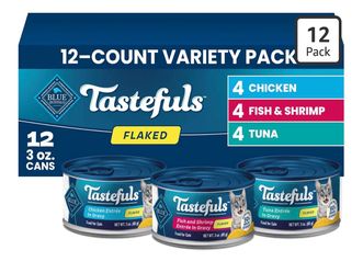 Blue Buffalo Tastefuls Variety Pack Wet Cat Food, 3 oz, 12 ct - Tuna, Chicken & Fish and Shrimp