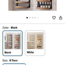 8 Tier Over The Door Pantry Organizer, 2 IN 1 Wall Mount or Hanging Spice Rack Seasoning Shelves with Adjustable Basket, Back of Door Organizer and St