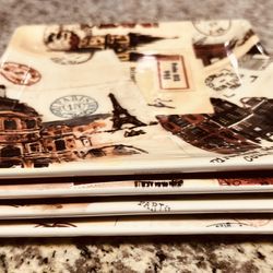 Williams Sonoma Marc Lacaze "Grand Tour" Square Ceramic Appetizer Plates