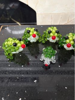 Handmade 3D beaded frog figurines from translucent crystal beads