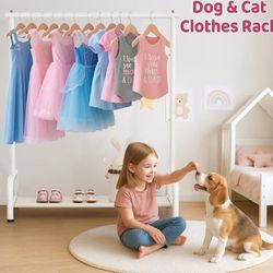SLEEPING LAMB Kids Clothing Rack, Small Baby Clothes Rack with Bottom Storage Shelf, Kids Dress Up Rack Storage for Coats, Dance Costume Garment Rack 