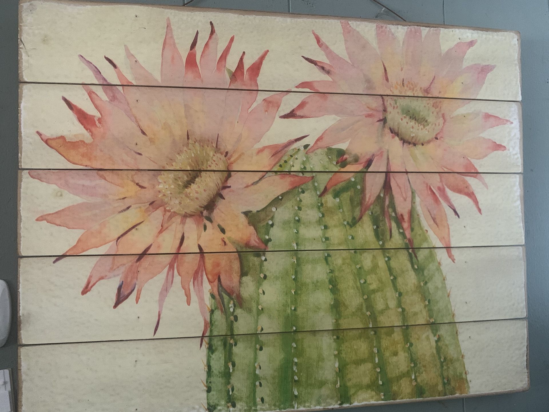 Cactus Painting On Wood