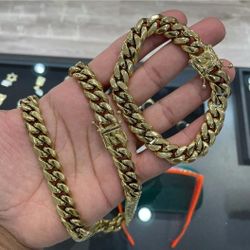 14MM Cuban Link Set 14k Gold Plated Doesn't Loses Color 
