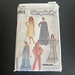 Simplicity Sewing Pattern 8310 Size S M L XL Nightgown Robe Pajamas Vintage 1987