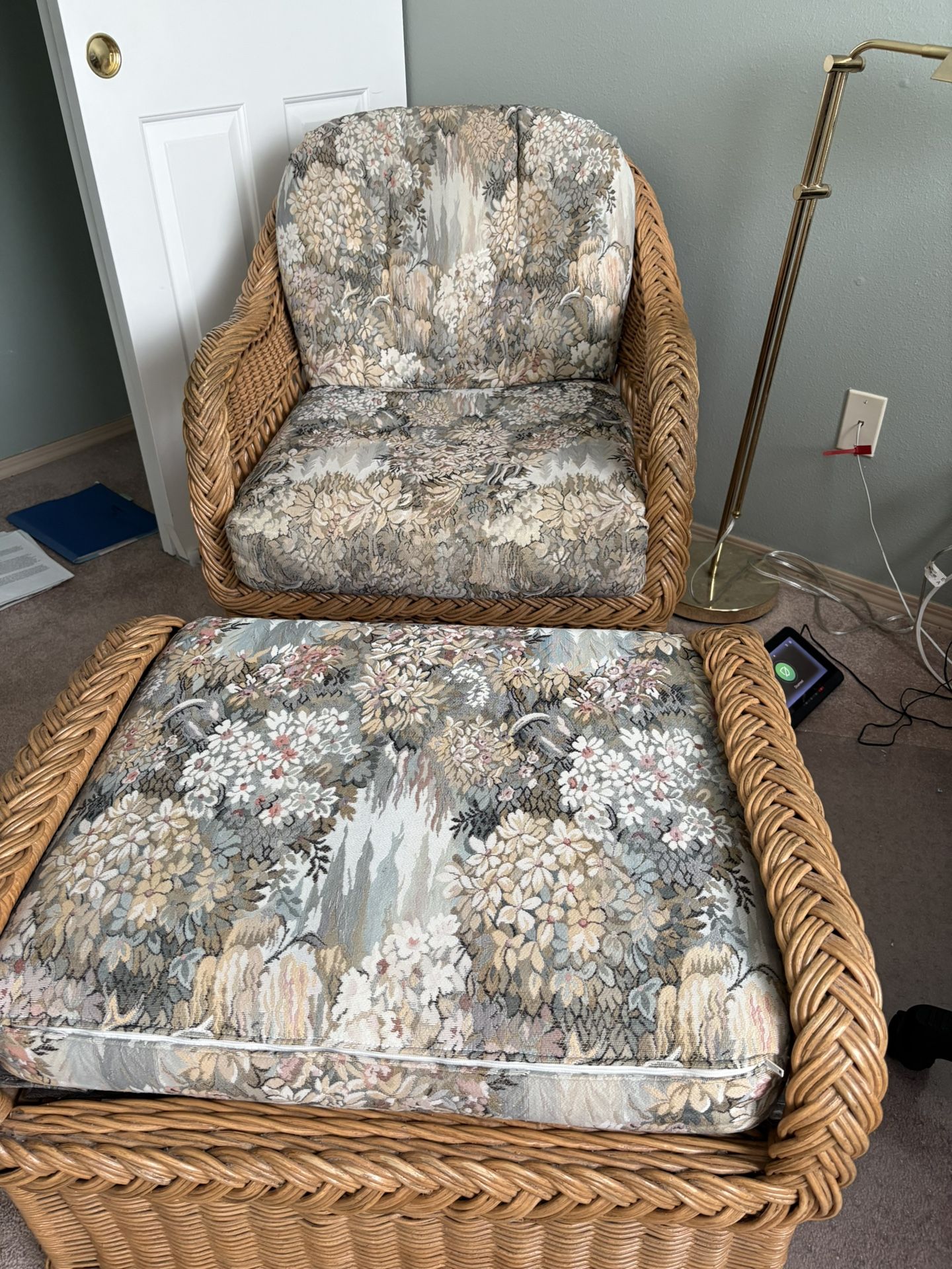 Heavy Duty Ratan Chair with Cushion and Ottoman