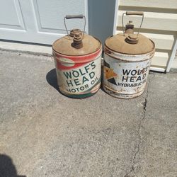 2 Vintage Wolfs Head Motor Oil 5 Gallon Cans