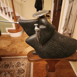 Vintage Mid-Century  Modern look Statue Samurai Warrior Statue Pier 1, black plaster w/ metal sword