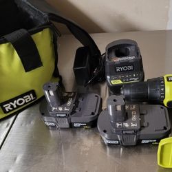 Ryobi Drill , Charger,  2 Batteries And Ryobi Bag