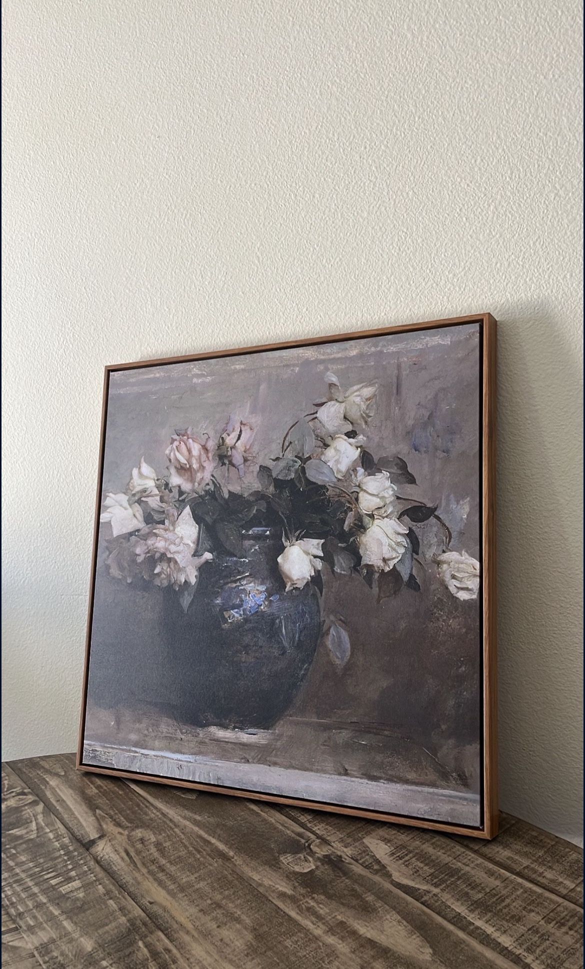 huge 24x24 perfect condition so cute wood details   vintage rose wall art painting 