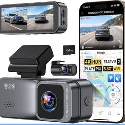 4K/2.5K Dash Cam Front and Rear, Dual Dash Camera for Cars, Included 64GB Card, Built-in Wi-Fi GPS,Car Camera with 3.20" IPS Screen,UHD Night Vision, 