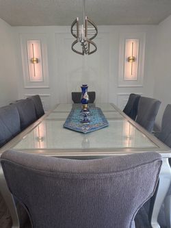 Modern Glass Dining Table Set with 8 Chairs – Excellent Condition