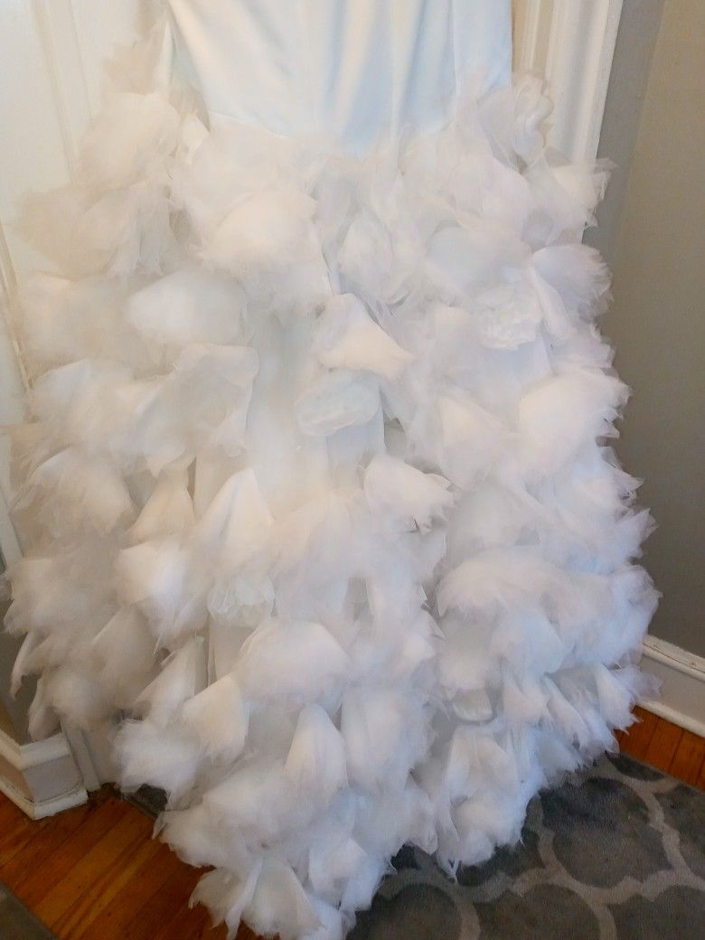 Gorgeous White Satin And Ruffle Wedding Gown 