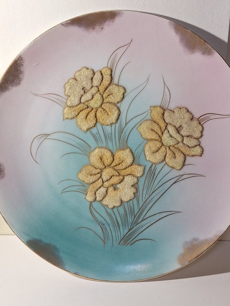 Vintage China Floral Daffodil Plate Decrotive Plate Floral Pattern Hand Painted Raised 3D Flowers