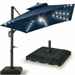 12 ft. Solar LED 2-Tier Round - Cantilever Patio Umbrella w/ Base , solar lights & SPEAKER – 360° tilt - available in Blue , Khaki and coffee color
