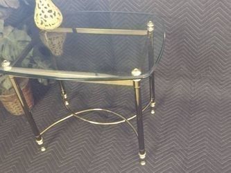 Rectangular Retro Brass and Glass Labarge Style End Accent Table Stand