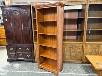 Chestnut Finish 5-Shelf Rattan Bookcase