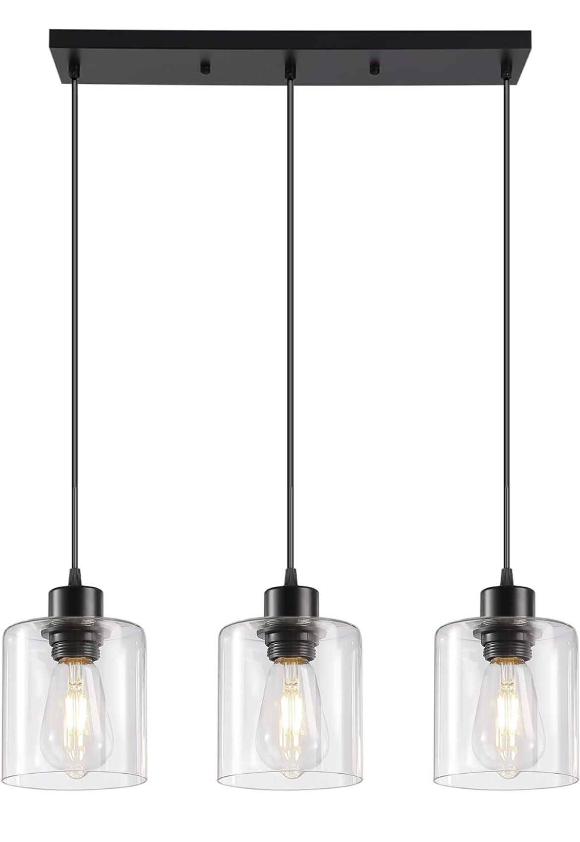 New In Box 3-Light Pendant Light Fixtures with Clear Glass,Adjustable Kitchen Island Light,E26 Base