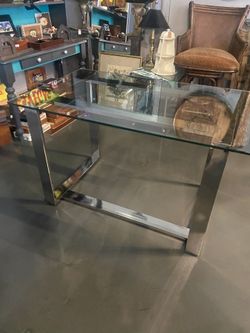Modern Glass Top Chrome Metal Desk