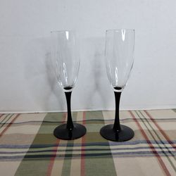 Luminarc Astra Champagne Flute Glasses with Black Stem-Vintage- Set of 2