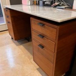 Walnut Wood Desk with White Marble Top