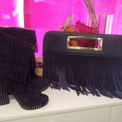Purple Suede Boots / Matching Clutch 