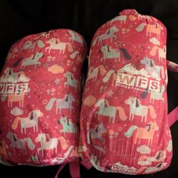 two pink unicorn sleeping bags