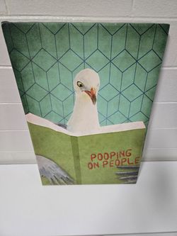 Funny Seagull Pooping on People Canvas Bathroom Wall Art