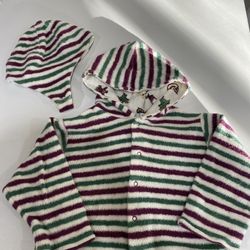 Organic Cotton Under the Nile Peppermint Green Red Striped Fleece Hoodie Jacket & Hat 12-24M Baby Toddler Sherpa Winter Double Layer Holiday Christmas