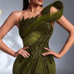 Elegant Olive Green One-Shoulder Dress
