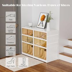 L235 3-Tier Portable Shoe Rack Organizer for Closet, 12 Pairs Shoe Container Bins, Clear Plastic Collapsible Shoes Storage Box, Stackable Sneaker