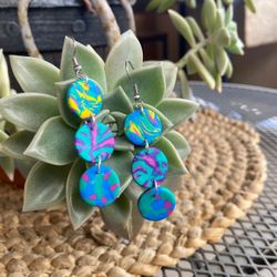 Blue Rainbow Trio Drop Earrings