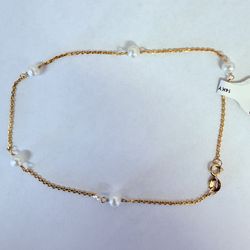 14K Gold & Cultured Pearl Rolo Link Bracelet