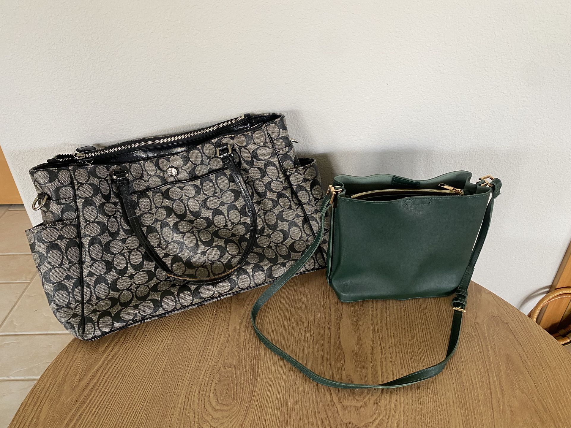 Large Coach Bag And Green Crossbody Bag
