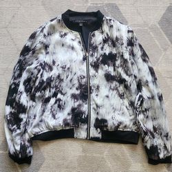 Rock & Republic Satin Bomber Jacket – Black and White Tie-Dye, Size Large