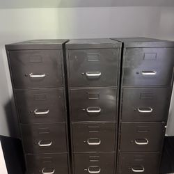 Set of 3 Black Metal Filing Cabinets