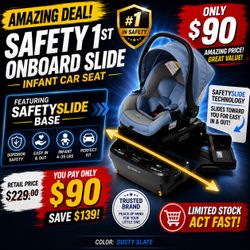 Safety 1s onBoard Slide Infant Car Seat Featuring SafetySlide Base, Dusty Slate -NEW (5 available)