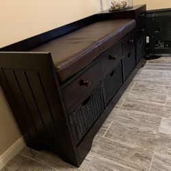 Mudroom Entryway Storage Bench Seat With Leather Cushion