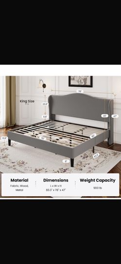 Allewie King Size Bed Frame, Upholstered Wingback Platform with 47" Tall Tufted Headboard, Plush Velvet Fabric, Modern Minimalist Design, No Box Sprin