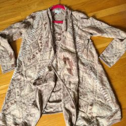 Lucky Aztec Cream Brown Neutral Open Front Cardigan Sweater M