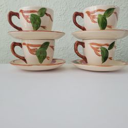 4 Vintage Franciscan Apple Coffee Mugs 2 3/4" tall With Matching Saucers England