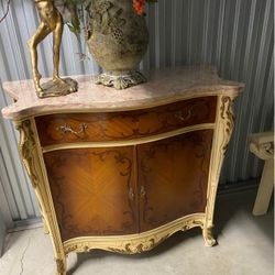 Antique French inlaid commode marble top 